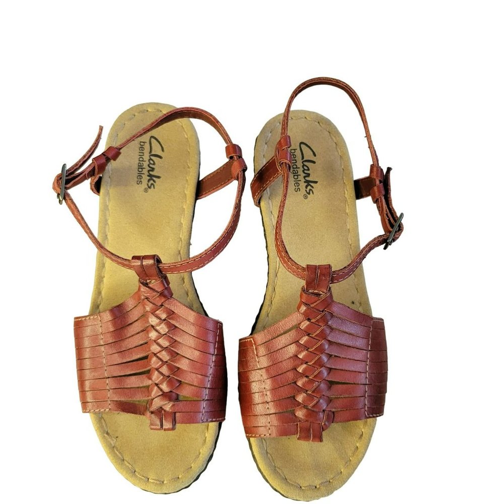 Clarks Bendables Womans Size 6M Sandal Shoes Wedge Red Brown - Picture 6 of 10